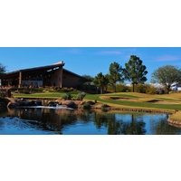 The ninth hole on the Champions Course at the TPC Scottsdale ends with a water hazard. 