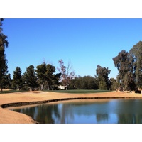 The par-3 eighth at Camelback Golf Club's Padre Course plays 220 yards from the tips, all carry over water.