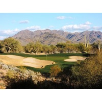 The par-3 eighth hole on the Raptor Course at Grayhawk Golf Club showcases the beauty of the desert.