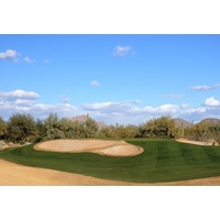 The fourth hole on the Raptor Course at Grayhawk Golf Club is a long par 5 with plenty of Tom Fazio's deep bunkers on the way to the green.